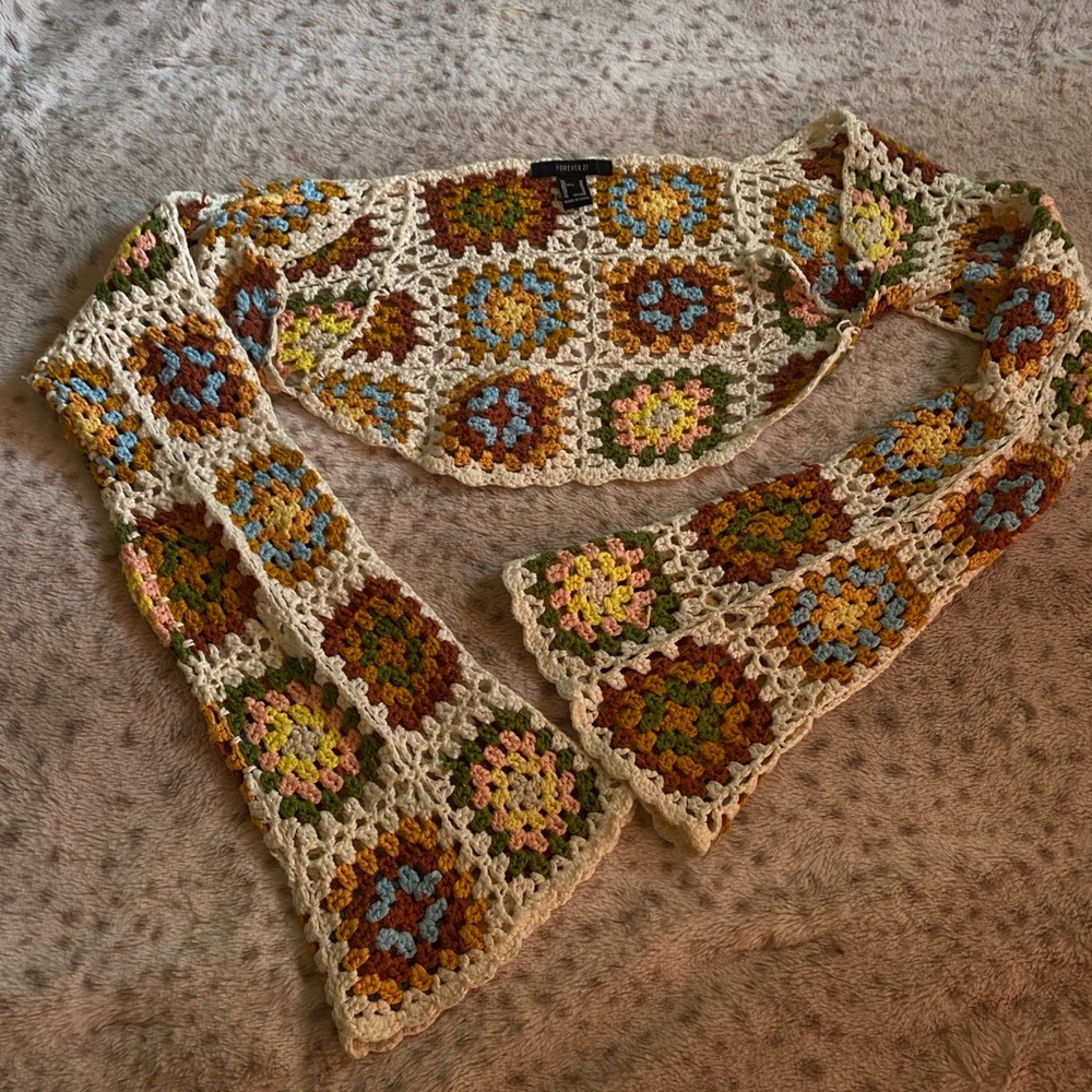 Colorful Crochet Long Sleeve Shrug